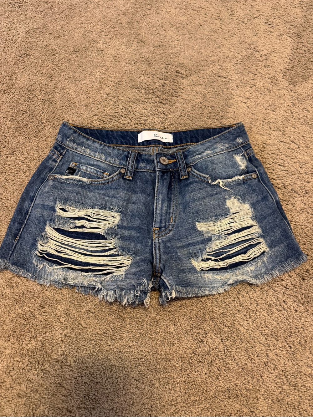KanCan Distressed Denim Cutoff Shorts - Blue